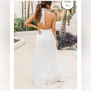 Pink Lily Dresses Pink Lily Sunny Gleam White Accordion Halter